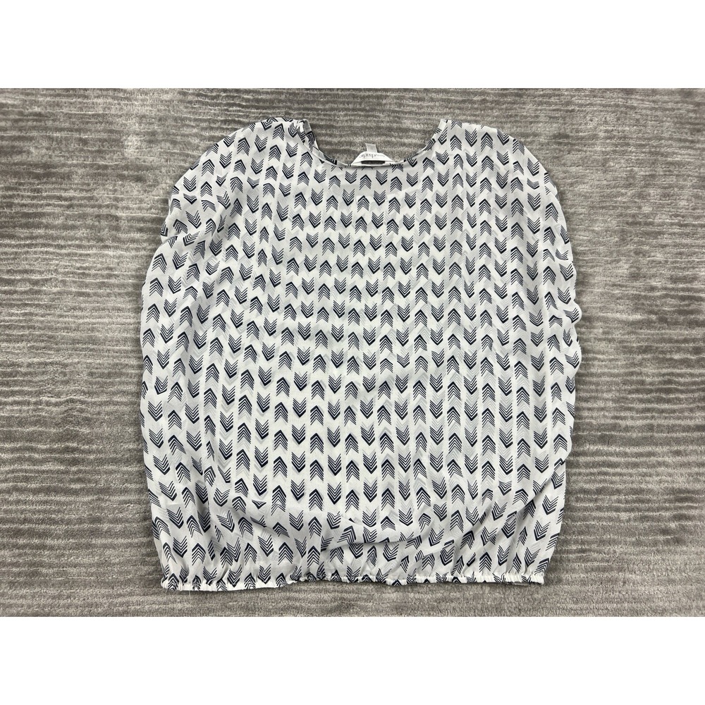Charming Charlie Blouse Womens S White Navy Chevron Arrow Bubble Hem Cap Sleeve - Picture 5 of 9